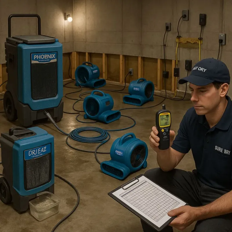 Structural Drying and Dehumidification process in Desert Aire, WA